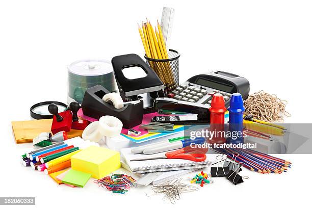 large group of office supply on white background